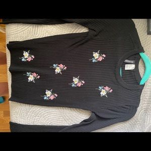 black floral ribbed long sleeve